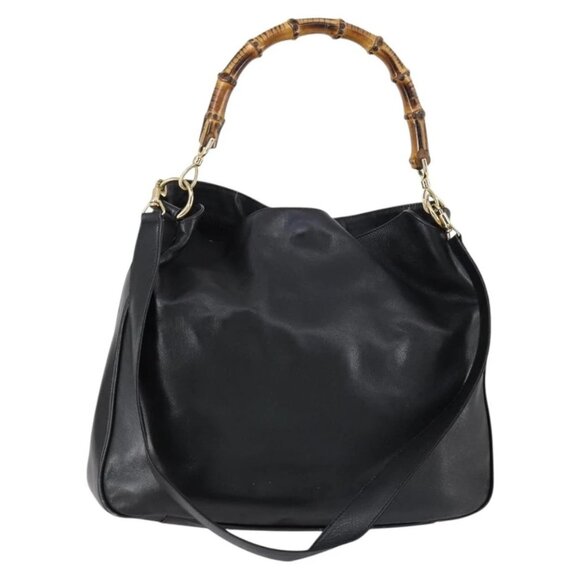 Gucci Handbags - GUCCI Bamboo Shoulder Bag Leather 2way Black Gold